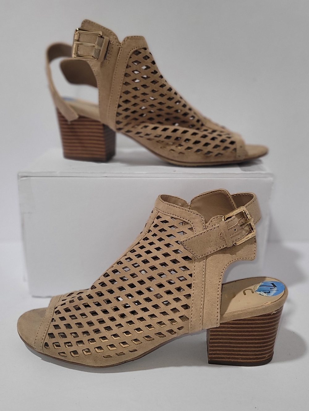 Unisa size 7 1/2 Taupe Cutout Slingback Block Heel Mules